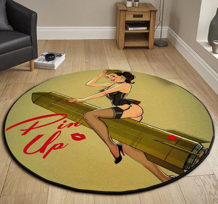 Pin Up Girl Hot Rat Rod Round Mat Round Floor Mat Room Rugs Carpet Outdoor Rug Washable Rugs