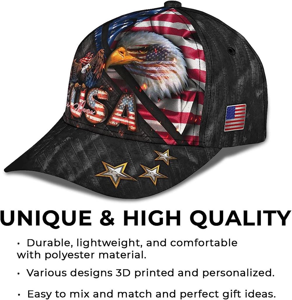 Bald Eagle And Us Flag For Veteran Military Custom Name Baseball Cap, Christian Baseball Cap, Religious Cap, Jesus Gift, Jesus Hat