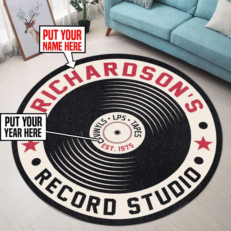 Personalized Record Studio Living Room Round Mat Circle Rug