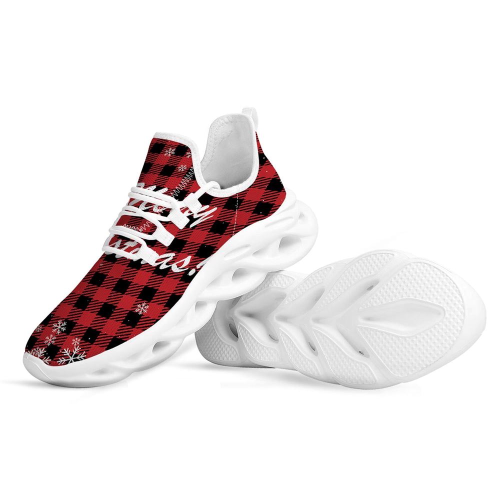 Buffalo Plaid Christmas Print White Max Soul Shoes For Men Women, Best Running Sneaker, Christmas Shoes, Winter Fashion Shoes