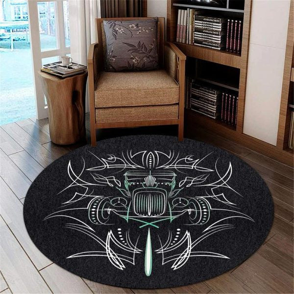 Pinstripe Hot Rod Rat Rod Round Mat Round Floor Mat Room Rugs Carpet Outdoor Rug Washable Rugs