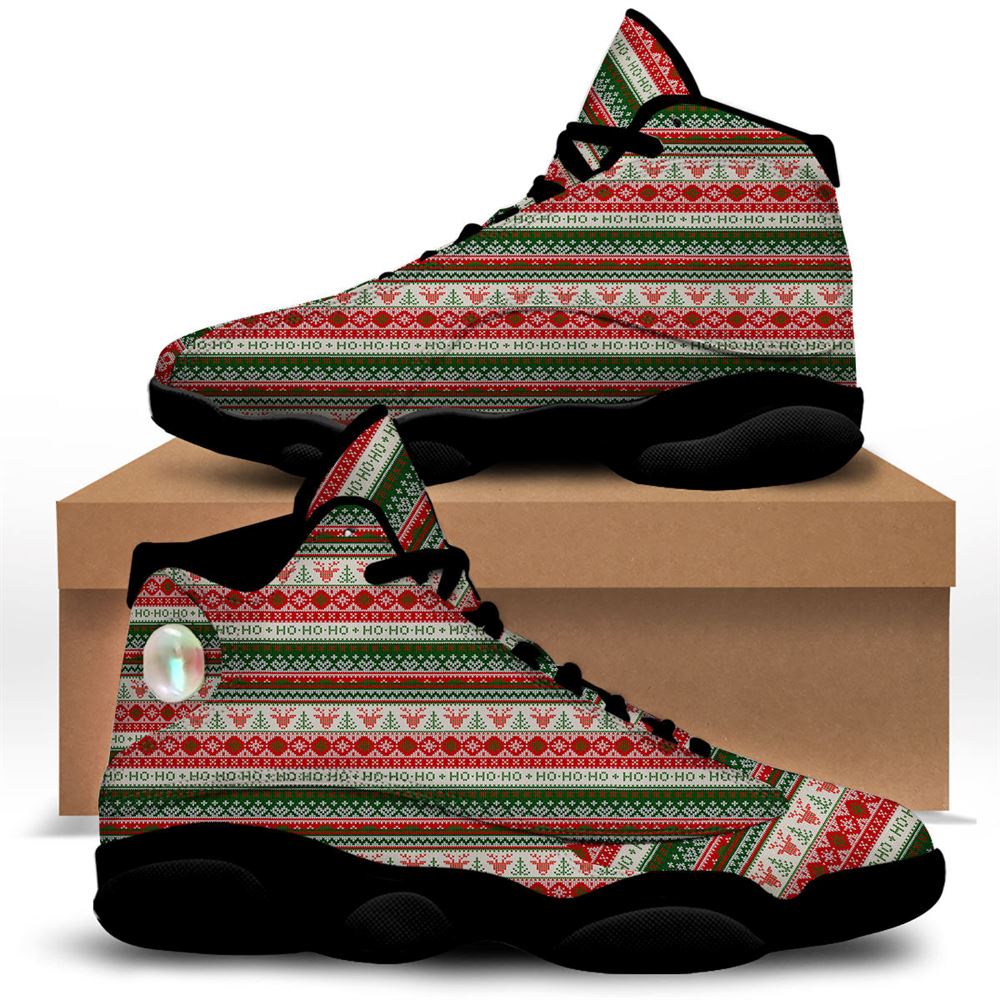 Christmas Basketball Shoes, Knitted Christmas Tree Print Pattern Jd13 Shoes For Men Women, Christmas Fashion Shoes