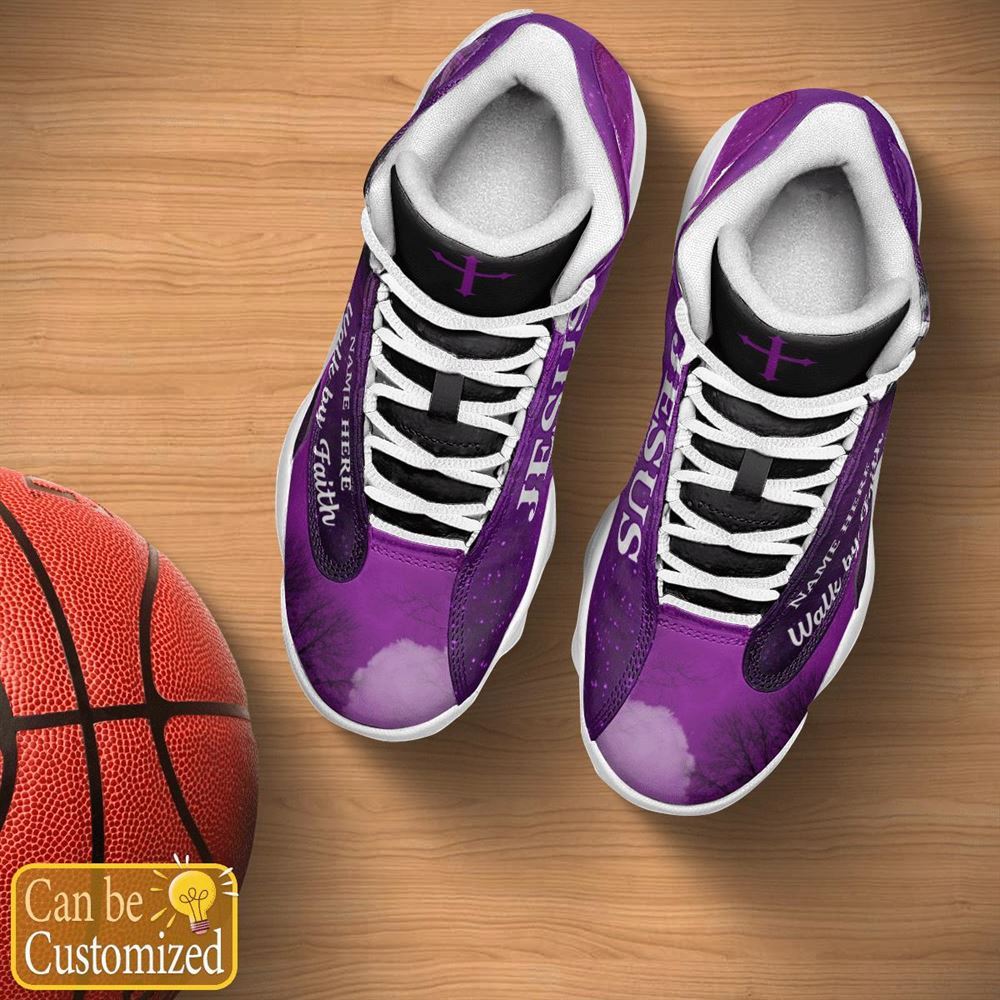 Purple Walk By Faith Lion Jesus Custom Name Jd13 Shoes For Man And Women, Christian Basketball Shoes, Gifts For Christian, God Shoes