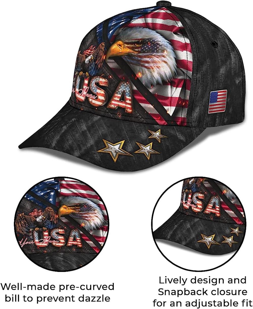 Bald Eagle And Us Flag For Veteran Military Custom Name Baseball Cap, Christian Baseball Cap, Religious Cap, Jesus Gift, Jesus Hat