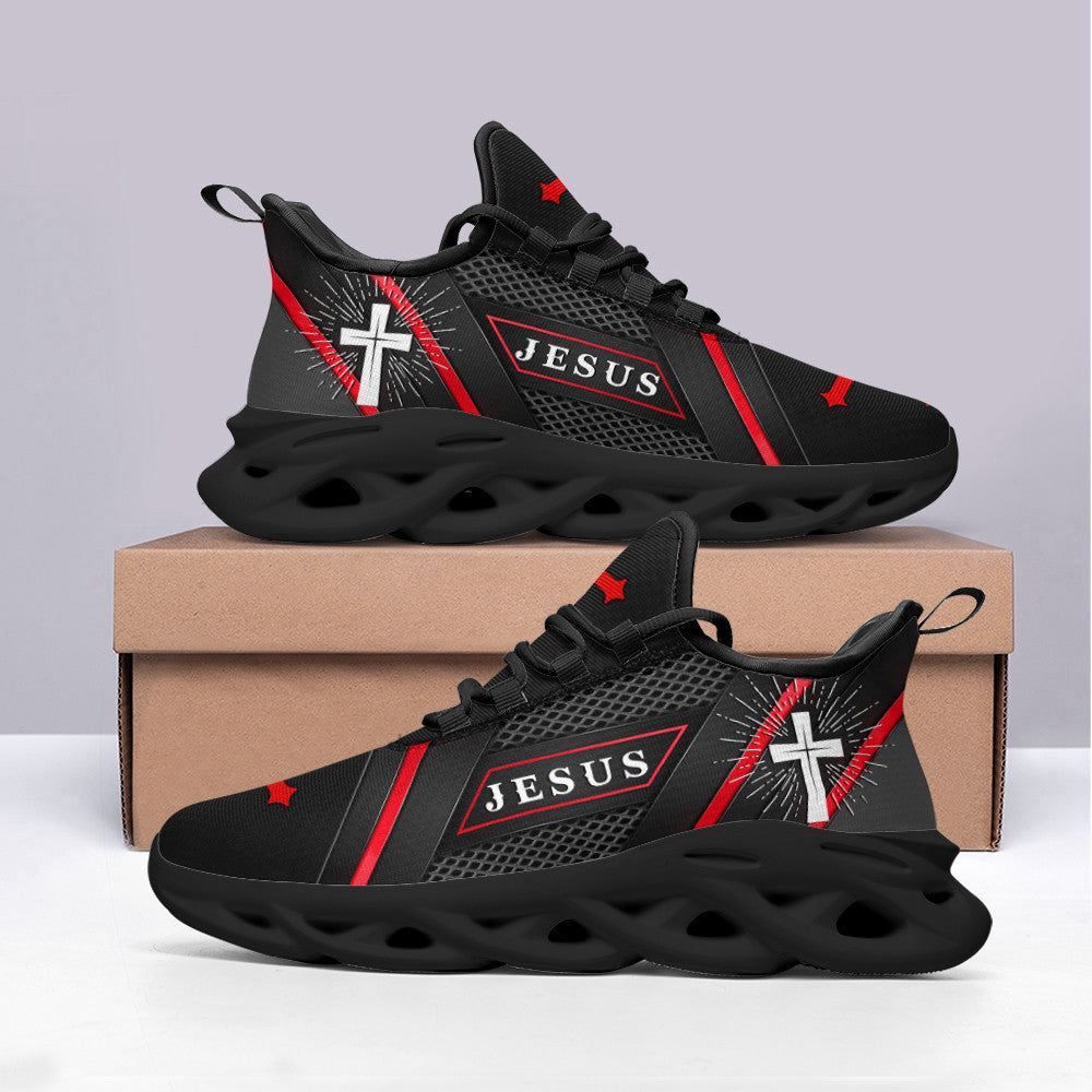 Christian Best Running Shoes, Jesus Running Sneakers Red Black Max Soul Shoes For Men And Women, Jesus Fashion Shoes