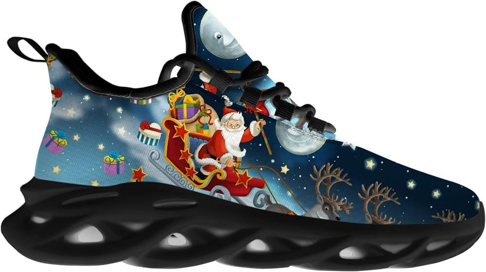 Christmas Running Shoes, Santa Claus And His Reindeer On Christmas Night Max Soul Shoes For Men Women, Christmas Shoes, Winter Fashion Shoes