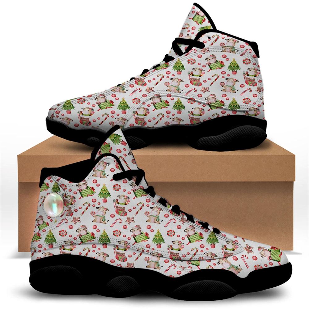 Christmas Basketball Shoes, Cow Christmas Print Pattern Jd13 Shoes For Men Women, Christmas Fashion Shoes