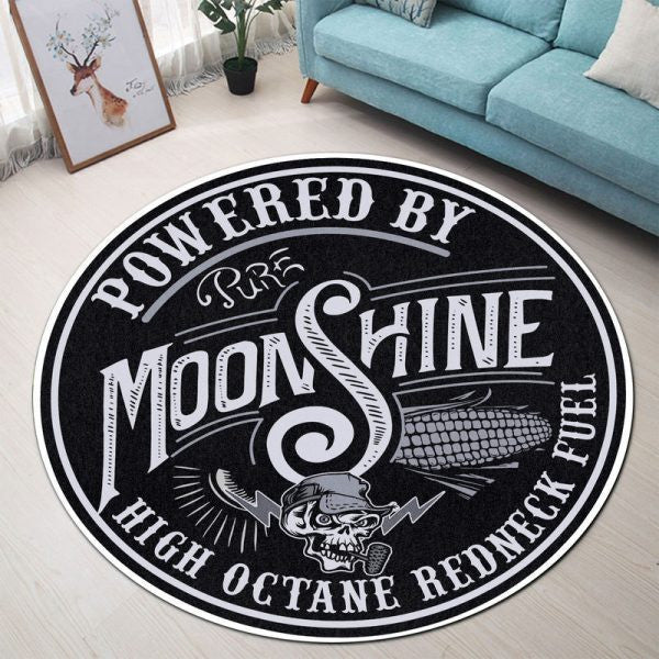 Powered By Pure Moonshine Hot Rod Round Mat Round Floor Mat Room Rugs Carpet Outdoor Rug Washable Rugs