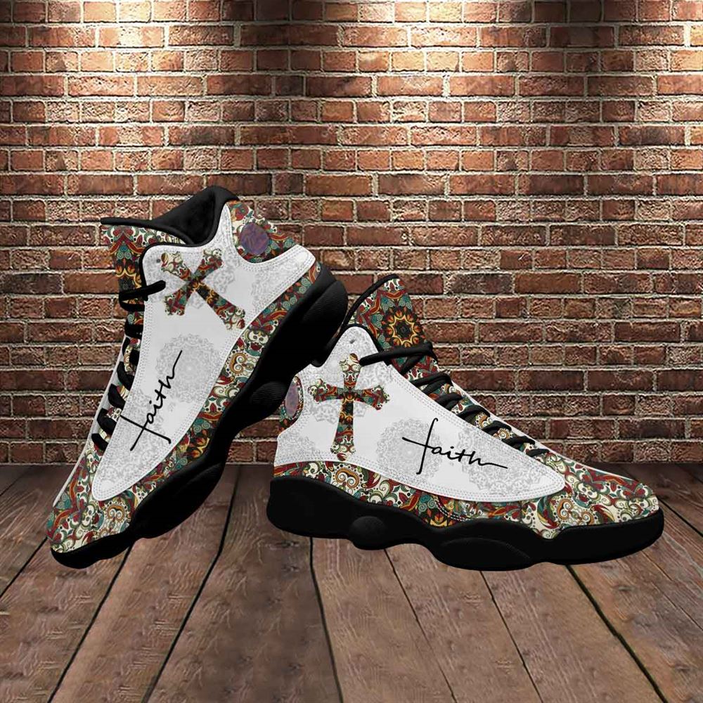 Walk By Faith Boho Design Flower Style Jd13 Shoes For Man And Women, Christian Basketball Shoes, Gift For Christian, God Shoes