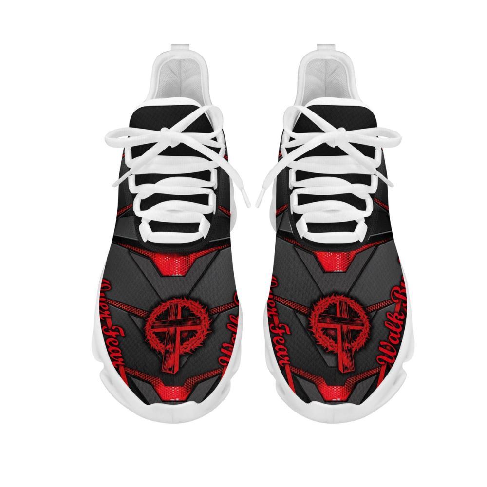 Christian Best Running Shoes, Jesus Red And Black Faith Over Fear Running Sneakers Max Soul Shoes For Men And Women, Jesus Fashion Shoes