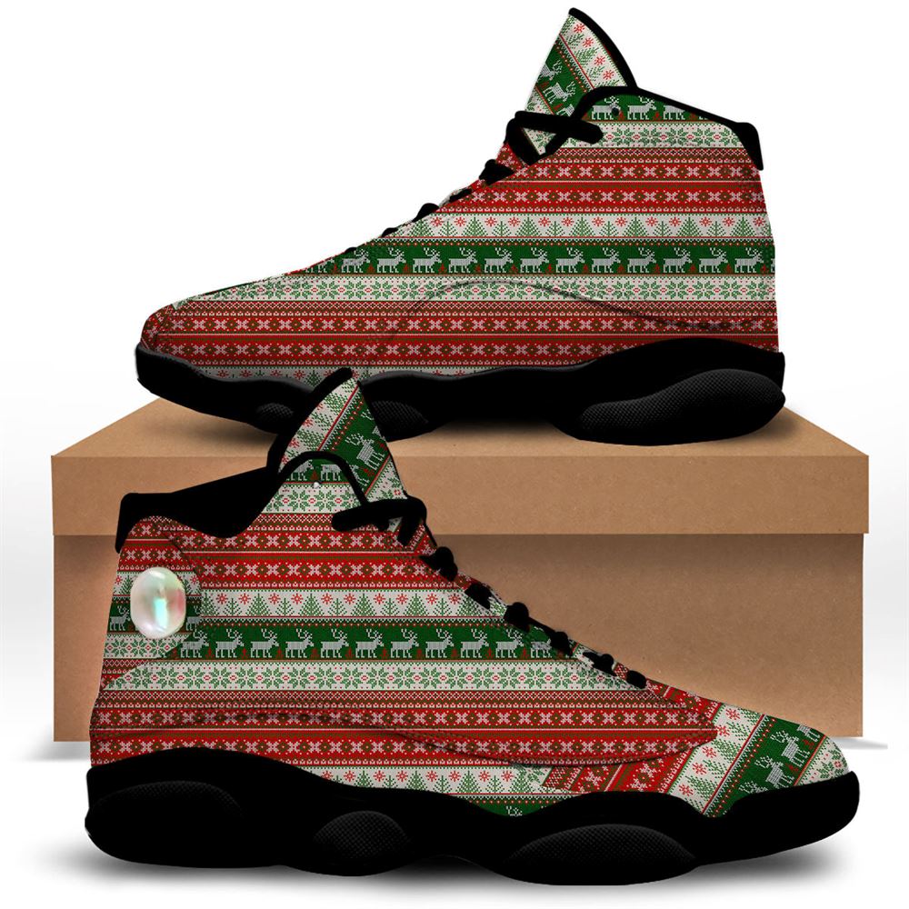 Christmas Basketball Shoes, Knitted Merry Christmas Print Pattern Jd13 Shoes For Men Women, Christmas Fashion Shoes