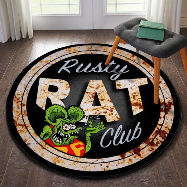 Rusty Rat Club Hot Rod Round Mat Round Floor Mat Room Rugs Carpet Outdoor Rug Washable Rugs