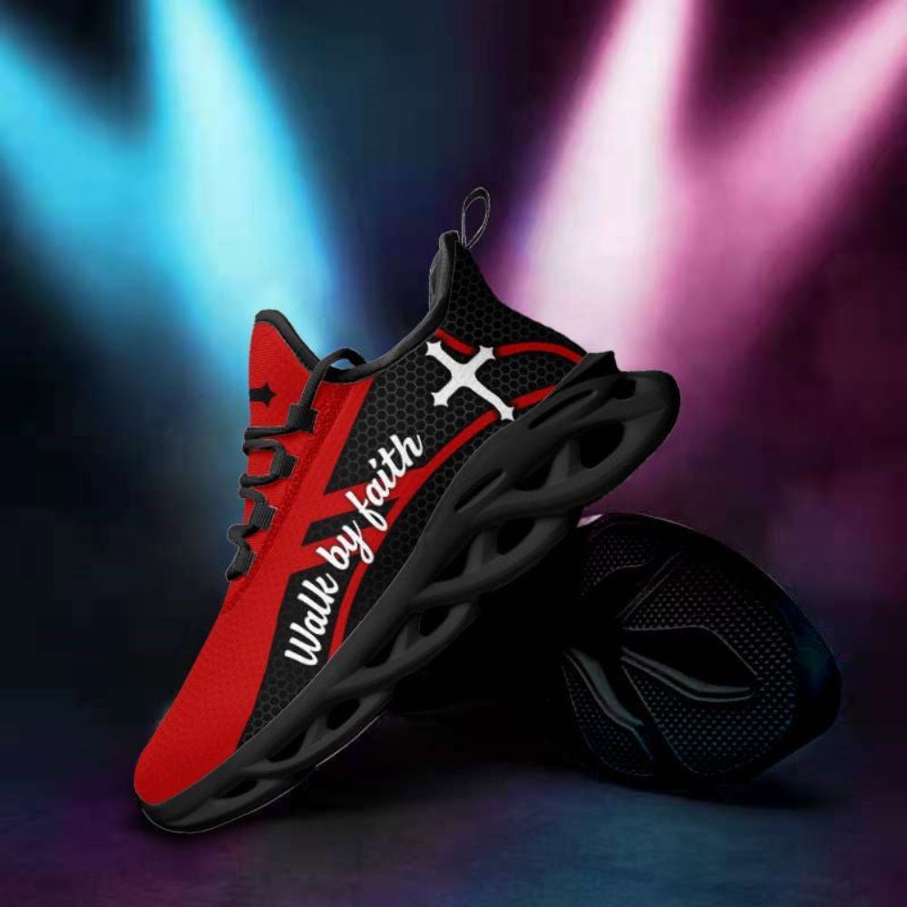 Christian Best Running Shoes, Jesus Walk By Faith Running Sneakers Red Christ Black Max Soul Shoes For Men And Women, Jesus Fashion Shoes