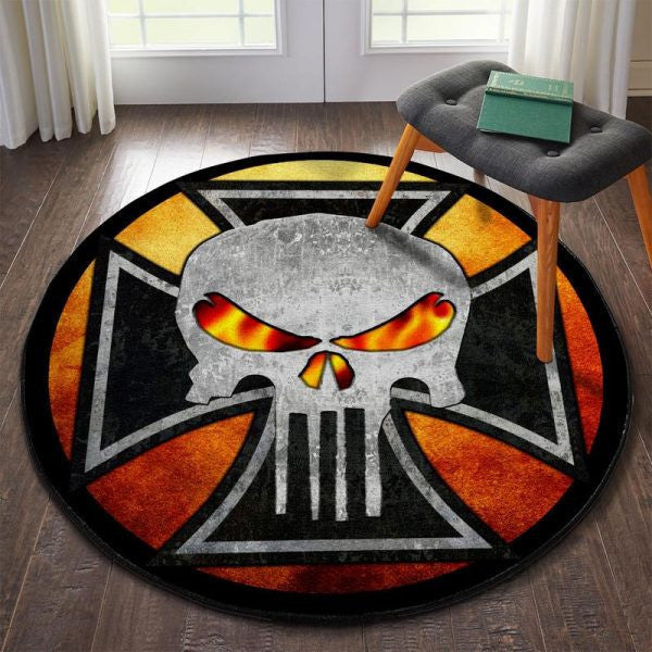 Rat Rod Iron Cross Skull Round Mat Round Floor Mat Room Rugs Carpet Outdoor Rug Washable Rugs