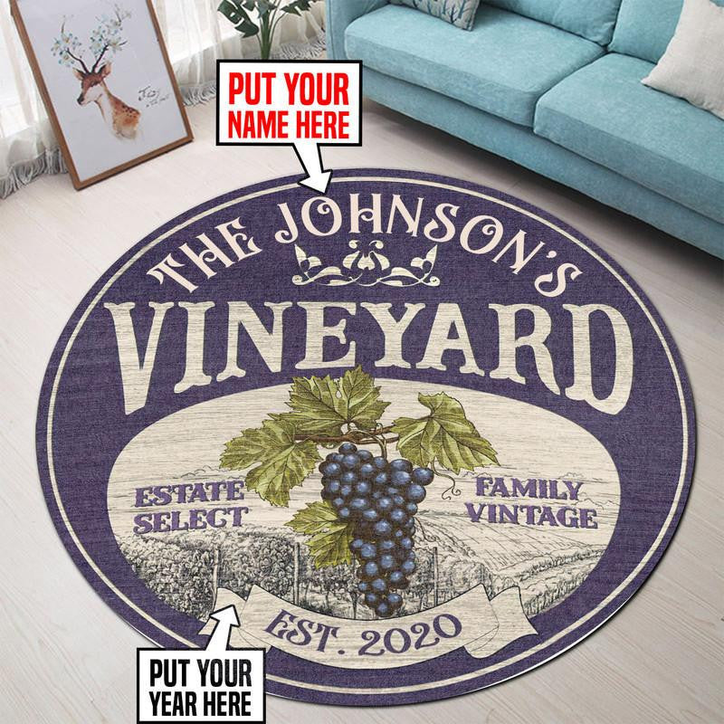 Personalized Vineyard Winery Living Room Round Mat Circle Rug