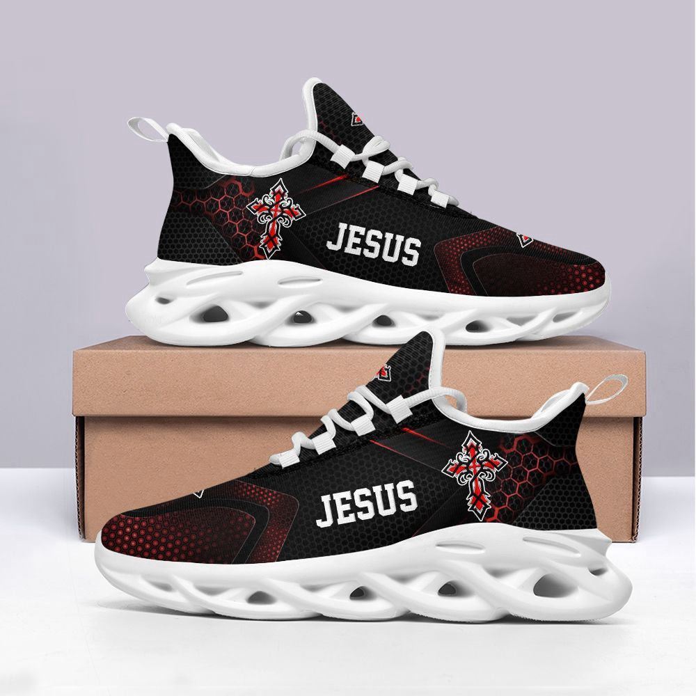 Christian Best Running Shoes, Black Jesus Running Sneakers Max Soul Shoes For Men And Women, Jesus Fashion Shoes