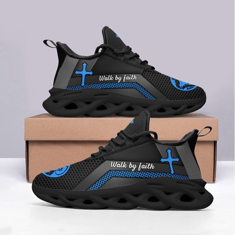 Christian Best Running Shoes, Jesus Walk By Faith Running Sneakers Blue Max Soul Shoes For Men And Women, Jesus Fashion Shoes