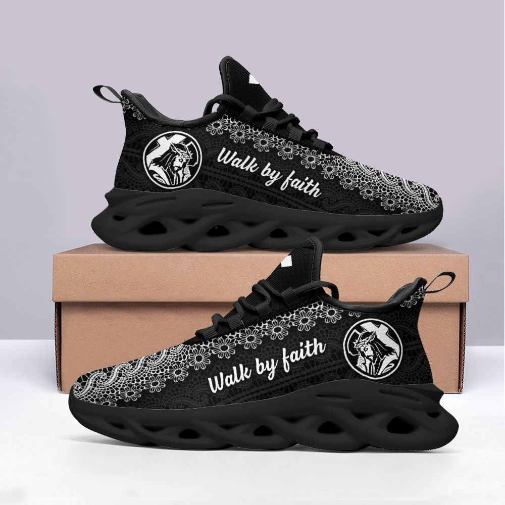 Christian Best Running Shoes, Jesus Black Walk By Faith Christ Sneakers Max Soul Shoes For Men And Women, Jesus Fashion Shoes