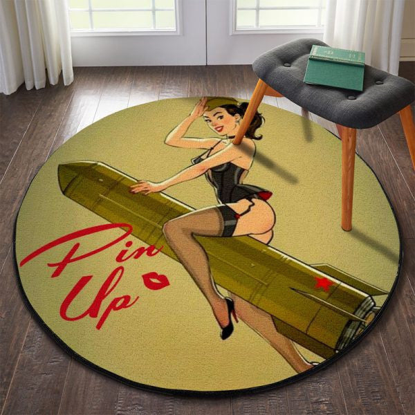 Pin Up Girl Hot Rat Rod Round Mat Round Floor Mat Room Rugs Carpet Outdoor Rug Washable Rugs