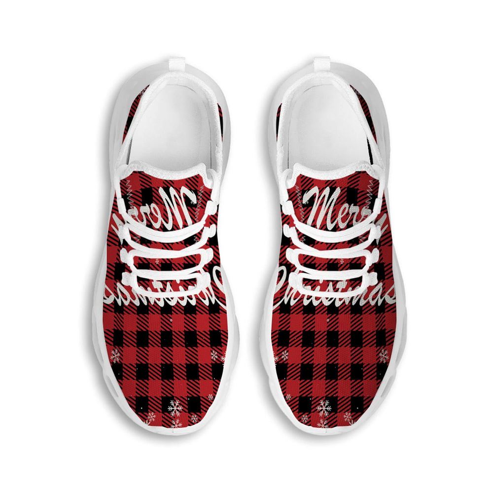 Buffalo Plaid Christmas Print White Max Soul Shoes For Men Women, Best Running Sneaker, Christmas Shoes, Winter Fashion Shoes