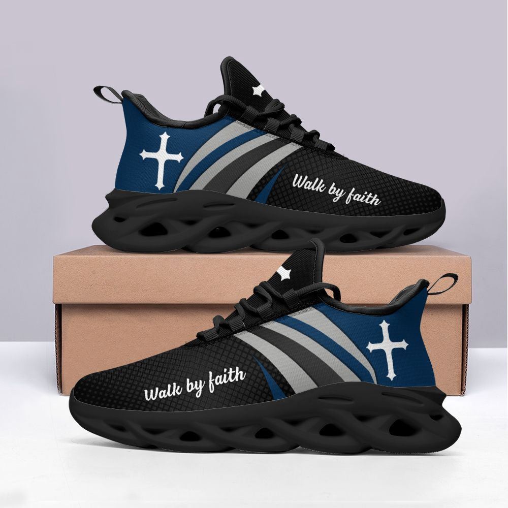 Christian Best Running Shoes, Jesus Walk By Faith Running Black Shoes Max Soul Shoes For Men And Women, Jesus Fashion Shoes