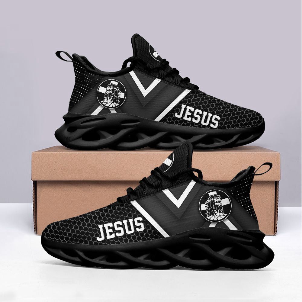 Christian Best Running Shoes, Jesus White And Black Running Sneakers Max Soul Shoes For Men And Women, Jesus Fashion Shoes