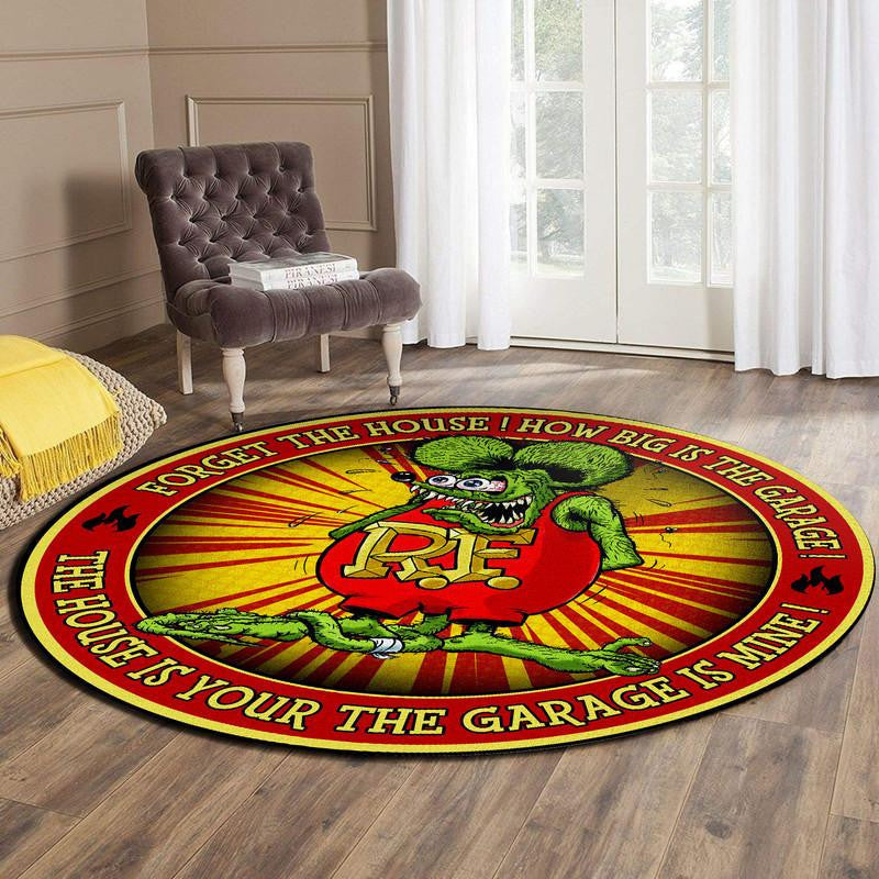 Rat Fink Hot Rod Garage Living Room Round Mat Circle Rug