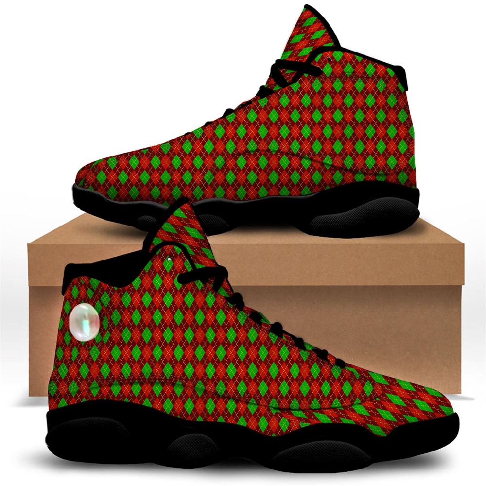 Christmas Basketball Shoes, Christmas Argyle Red And Green Print Jd13 Shoes For Men Women, Christmas Fashion Shoes