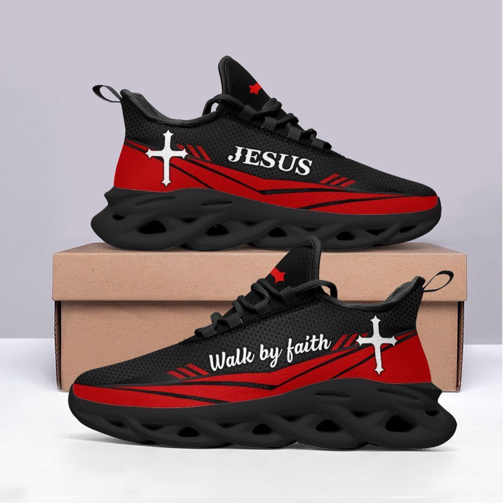 Christian Best Running Shoes, Jesus Walk By Faith Red Running Shoes Max Soul Shoes For Men And Women, Jesus Fashion Shoes