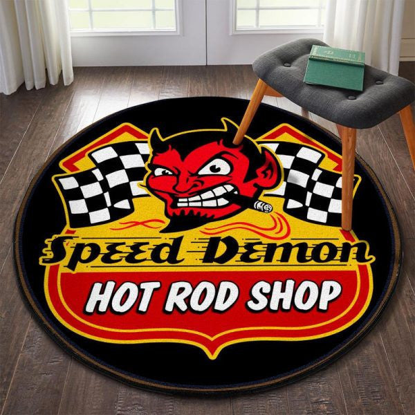 Speed Demon Hot Rod Shop Round Mat Round Floor Mat Room Rugs Carpet Outdoor Rug Washable Rugs