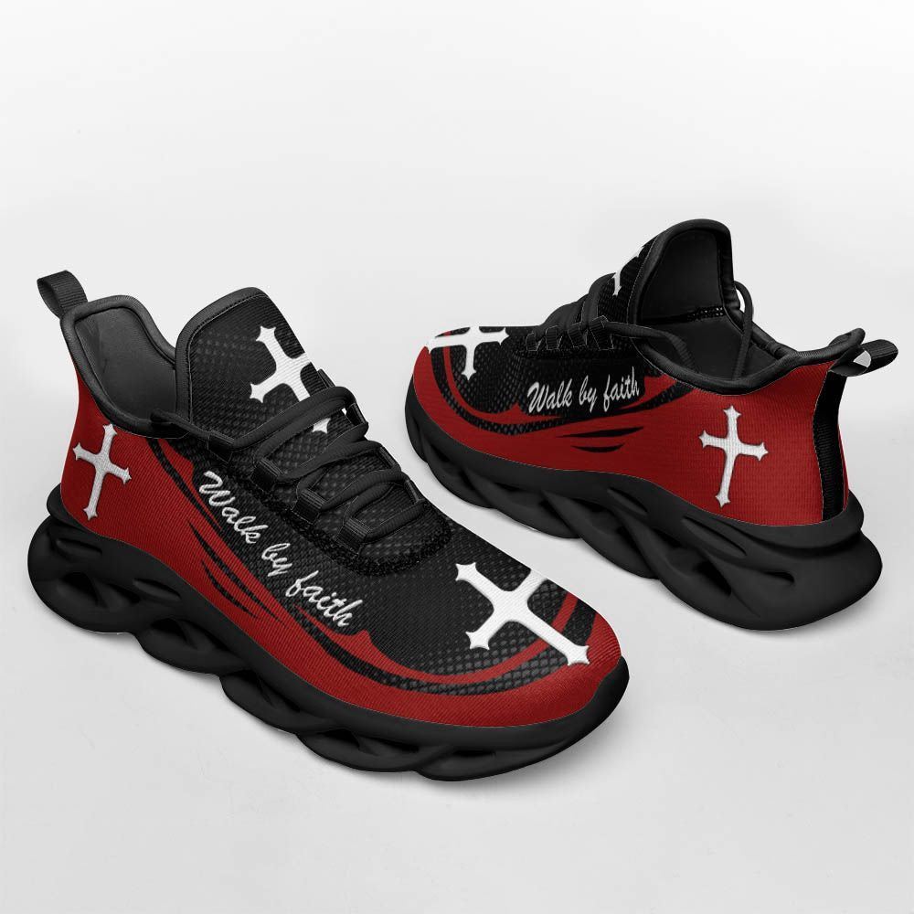 Christian Best Running Shoes, Red Jesus Walk By Faith Christ Sneakers Max Soul Shoes For Men And Women, Jesus Fashion Shoes