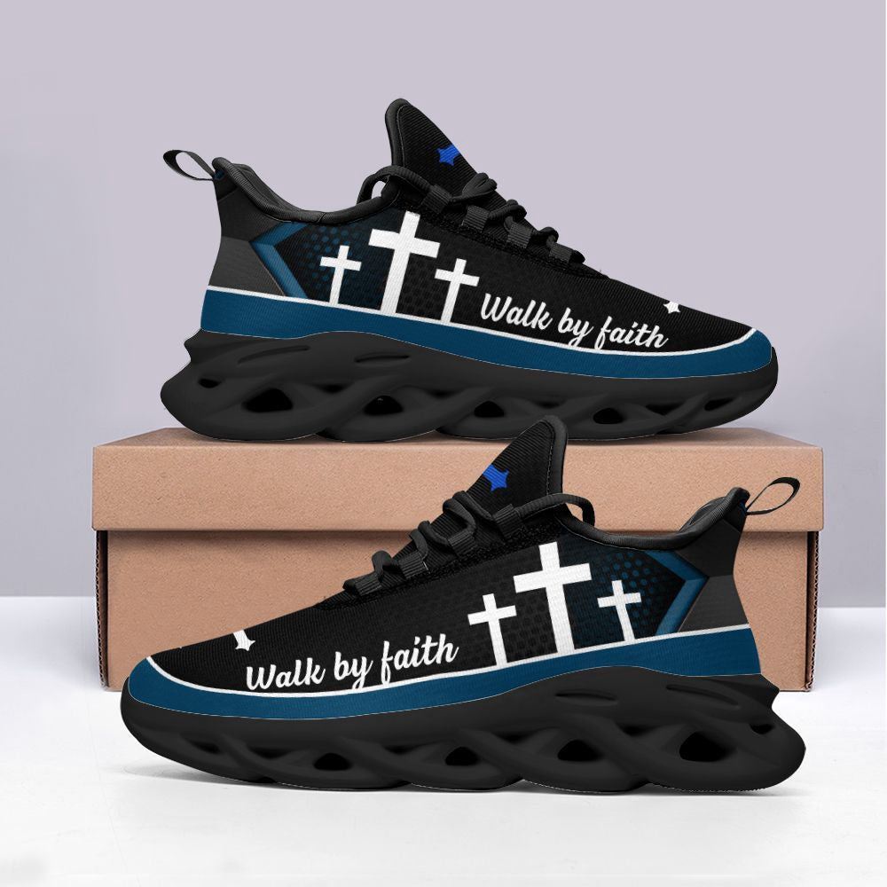 Christian Best Running Shoes, Jesus Walk By Faith Running Sneakers Christ Blue Max Soul Shoes For Men And Women, Jesus Fashion Shoes