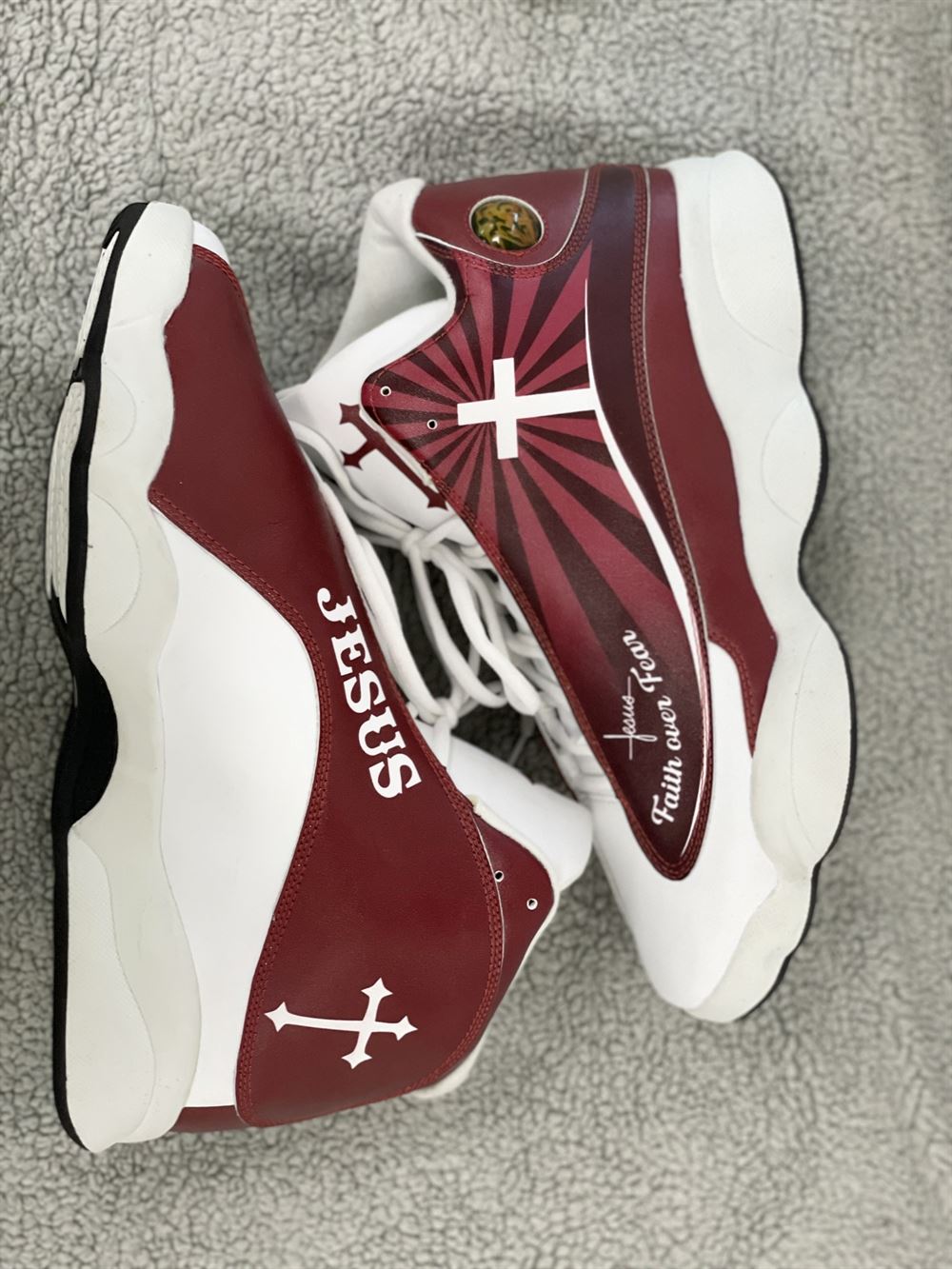 Faith Over Fear Jesus Jd13 Shoes For Man And Women Red Design, Christian Basketball Shoes, Gift For Christian, God Shoes