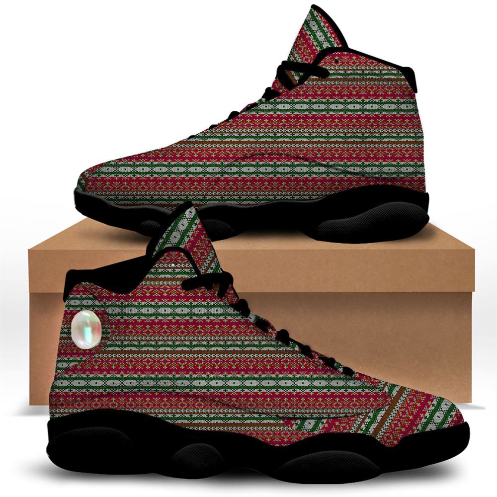 Christmas Basketball Shoes, Holiday Knitted Christmas Print Pattern Jd13 Shoes For Men Women, Christmas Fashion Shoes