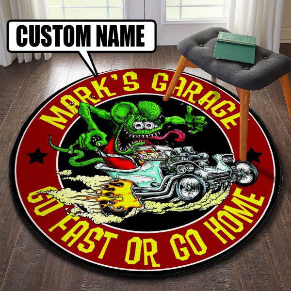 Personalized Hot Rod Garage Go Fast Or Go Home Round Mat Round Floor Mat Room Rugs Carpet Outdoor Rug Washable Rugs