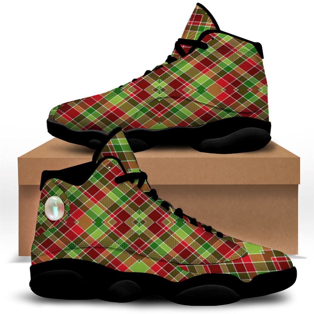 Christmas Basketball Shoes, Plaid Merry Christmas Print Pattern Jd13 Shoes For Men Women, Christmas Fashion Shoes