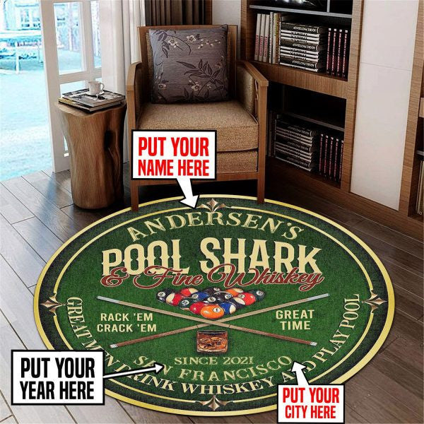 Personalized Pool Shark And Whiskey Billiard Room Round Mat Round Floor Mat Room Rugs Carpet Outdoor Rug Washable Rugs