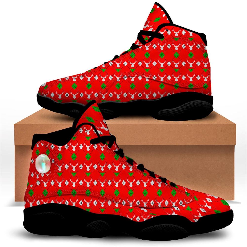 Christmas Basketball Shoes, Deer Argyle Christmas Print Pattern Jd13 Shoes For Men Women, Christmas Fashion Shoes