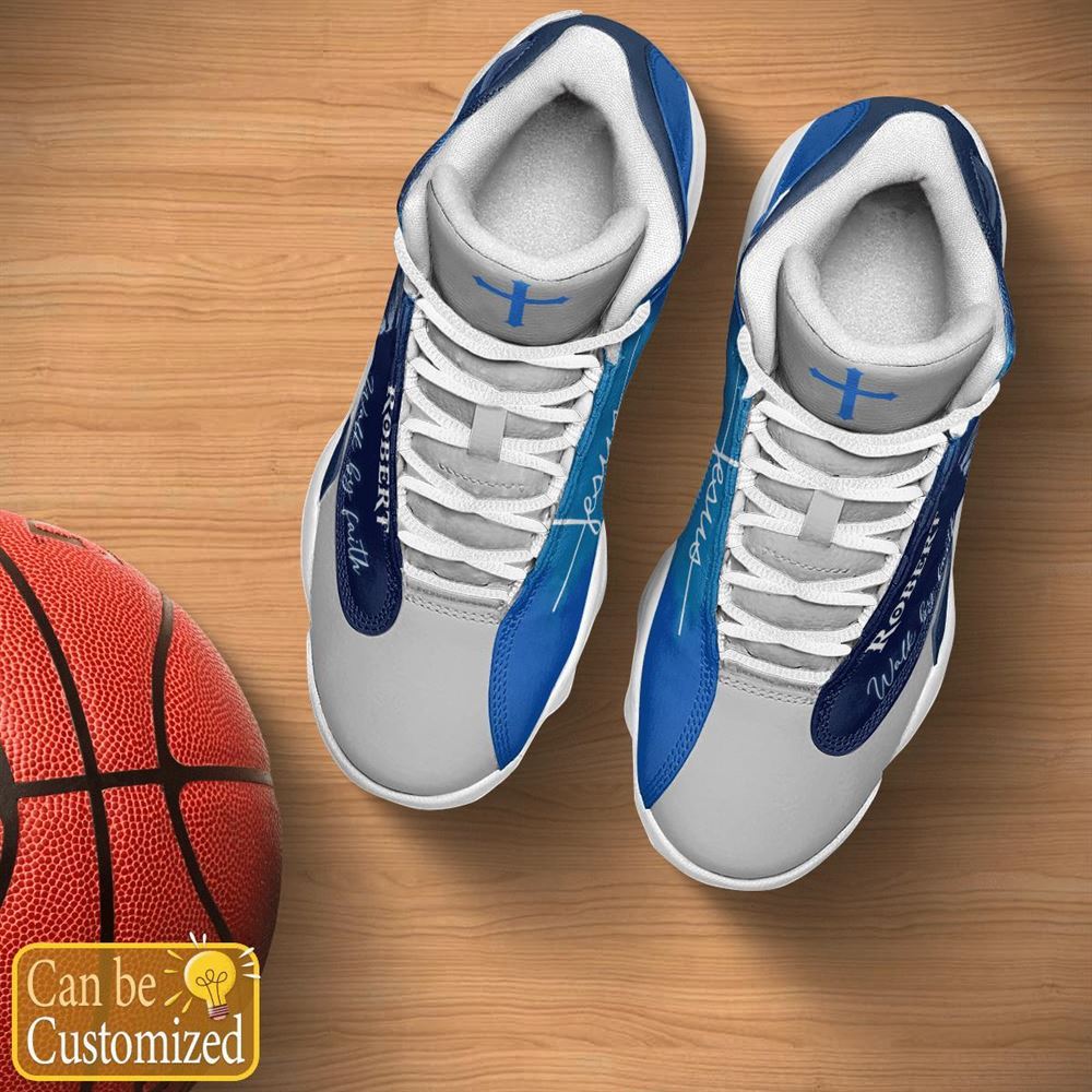 Jesus Lion Blue Walk By Faith Custom Name Jd13 Shoes For Man And Women, Christian Basketball Shoes, Gifts For Christian, God Shoes