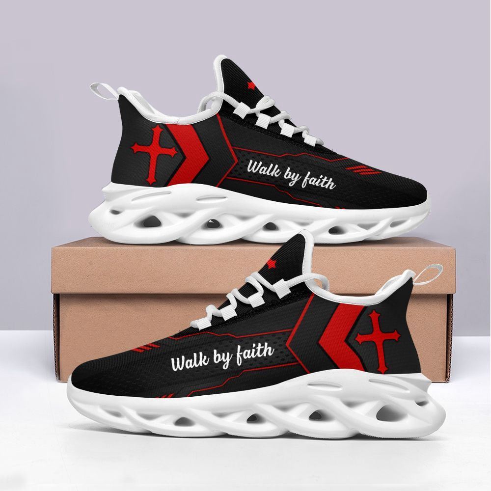 Christian Best Running Shoes, Jesus Red Walk By Faith Christ Sneakers Max Soul Shoes For Men And Women, Jesus Fashion Shoes