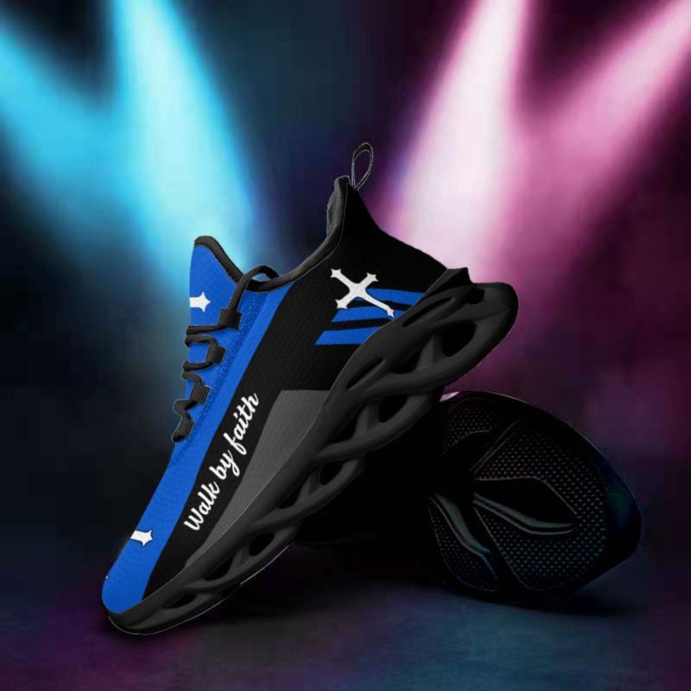 Christian Best Running Shoes, Jesus Blue Walk By Faith Running Christ Sneakers Max Soul Shoes For Men And Women, Jesus Fashion Shoes