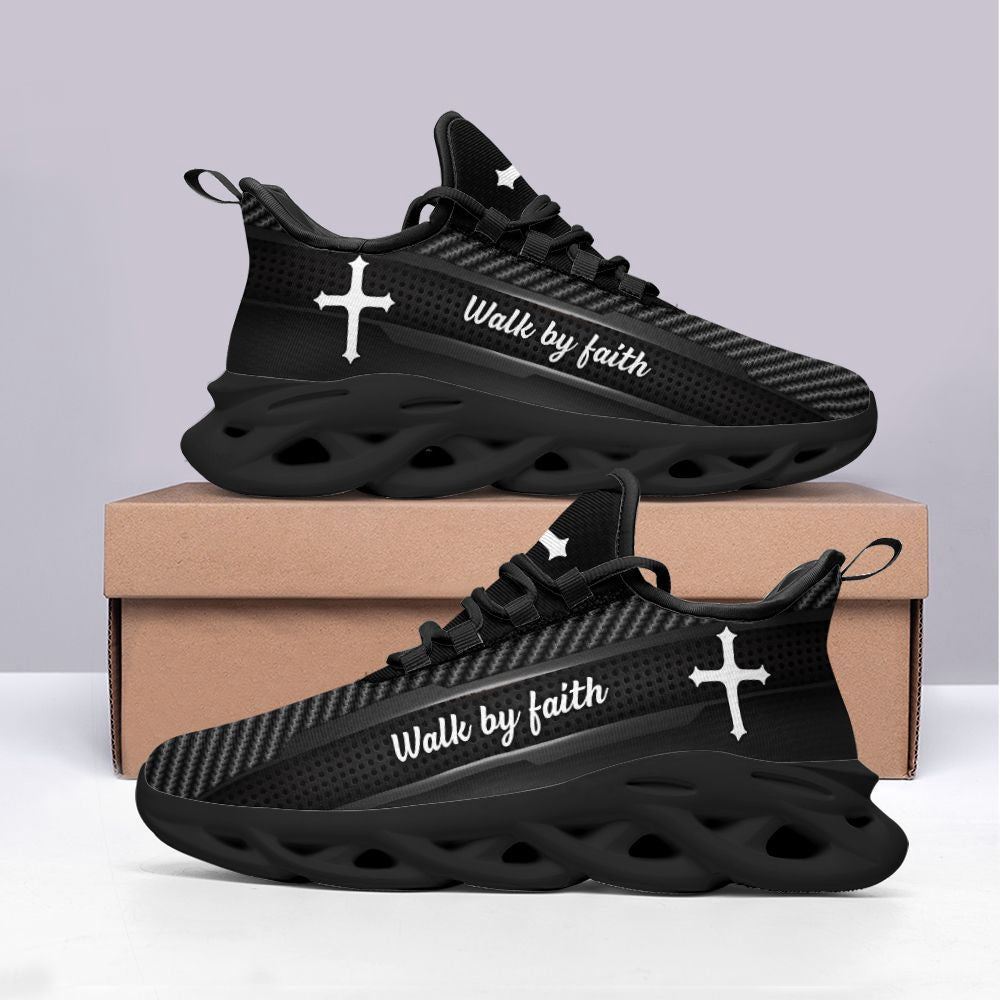 Christian Best Running Shoes, Jesus Walk By Faith Black Running Shoes Max Soul Shoes For Men And Women, Jesus Fashion Shoes