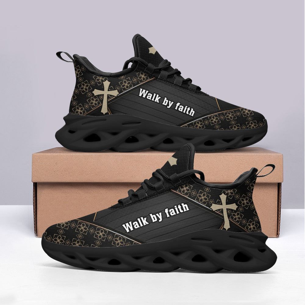 Christian Best Running Shoes, Jesus Walk By Faith Running Sneakers Black Art Max Soul Shoes For Men And Women, Jesus Fashion Shoes