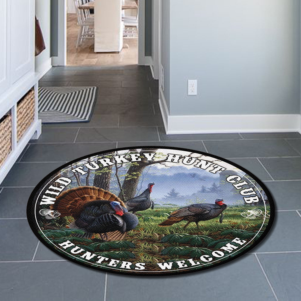 Wild Turkey Hunt Club Round Rug, Carpet Living Room Round Mat Circle Rug Kitchen Rugs Round Rugs