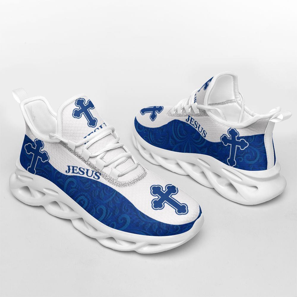 Christian Best Running Shoes, Jesus Running Sneakers Blue White Max Soul Shoes For Men And Women, Jesus Fashion Shoes