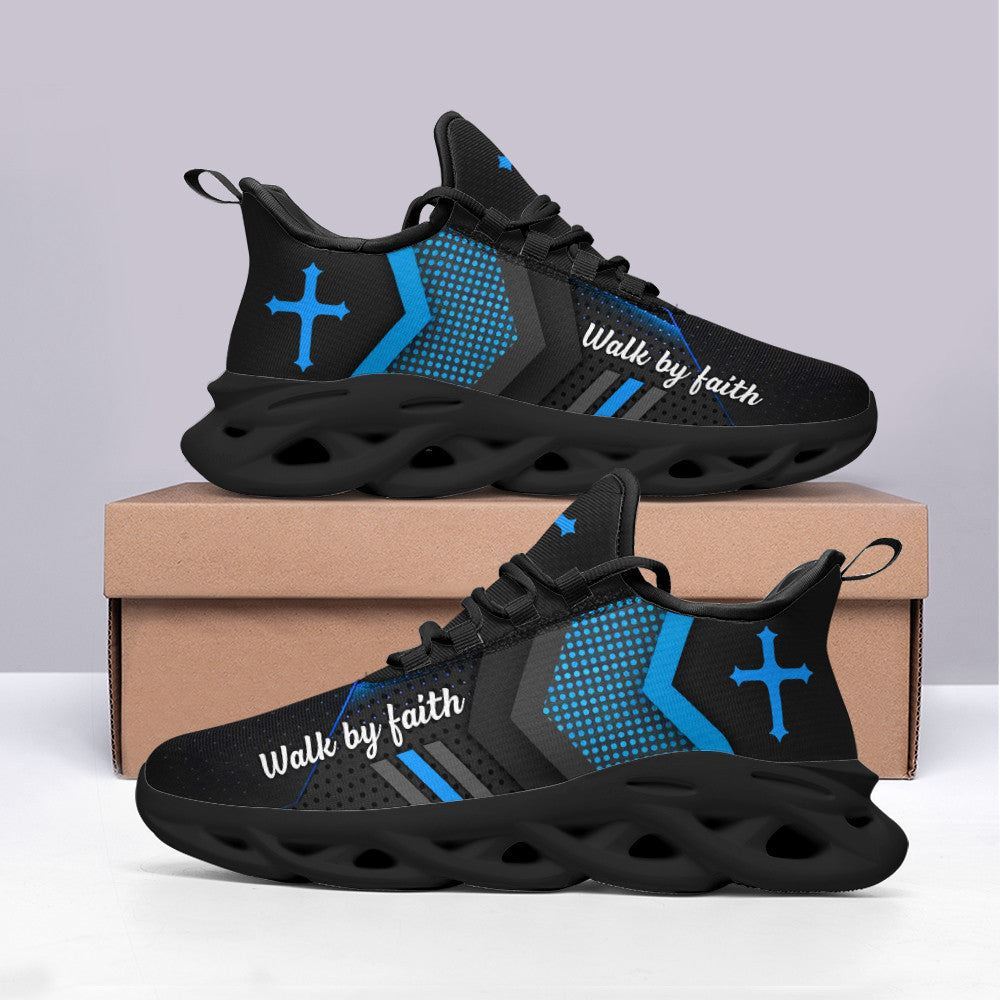 Christian Best Running Shoes, Blue Jesus Walk By Faith Running Shoes Max Soul Shoes For Men And Women, Jesus Fashion Shoes