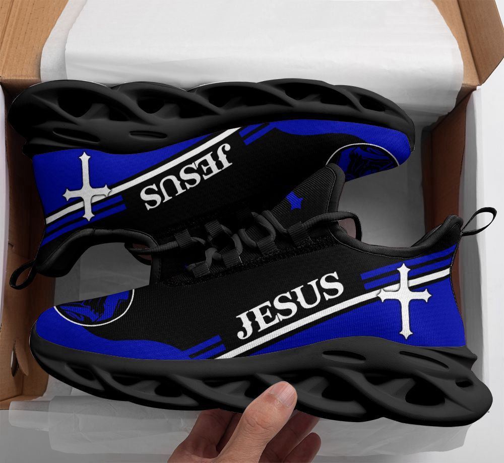 Christian Best Running Shoes, Jesus Blue Running Sneakers Max Soul Shoes For Men And Women, Jesus Fashion Shoes