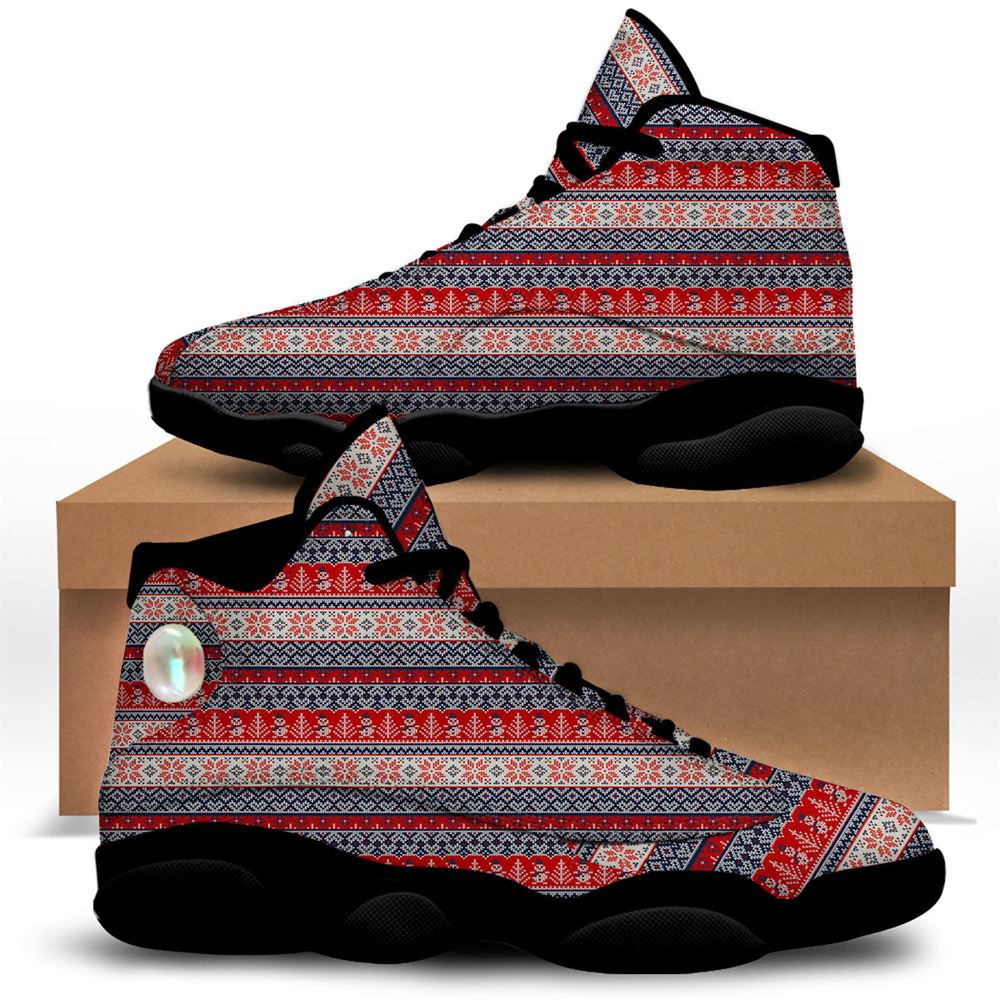 Christmas Basketball Shoes, Knitted Christmas Snowman Print Pattern Jd13 Shoes For Men Women, Christmas Fashion Shoes