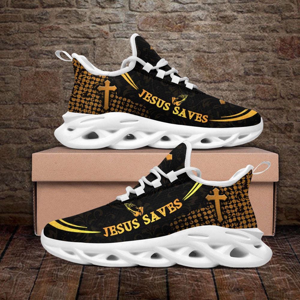 Christian Best Running Shoes, Jesus White Black Saves Running Sneakers Max Soul Shoes For Men And Women, Jesus Fashion Shoes