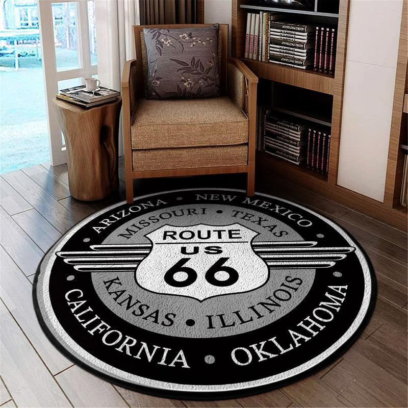 Route 66 Living Room Round Mat Circle Rug